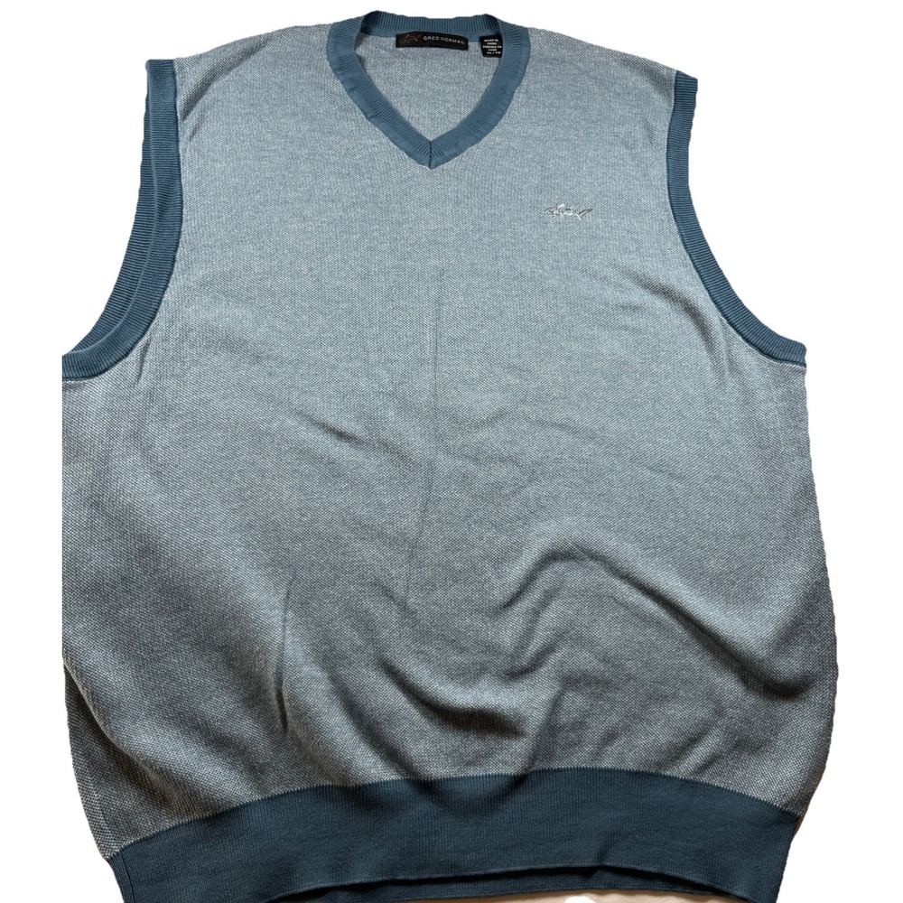 Greg Norman Golf Vest Green/Blue 100% Cotton Pullover Mens Size XL/TG Golf